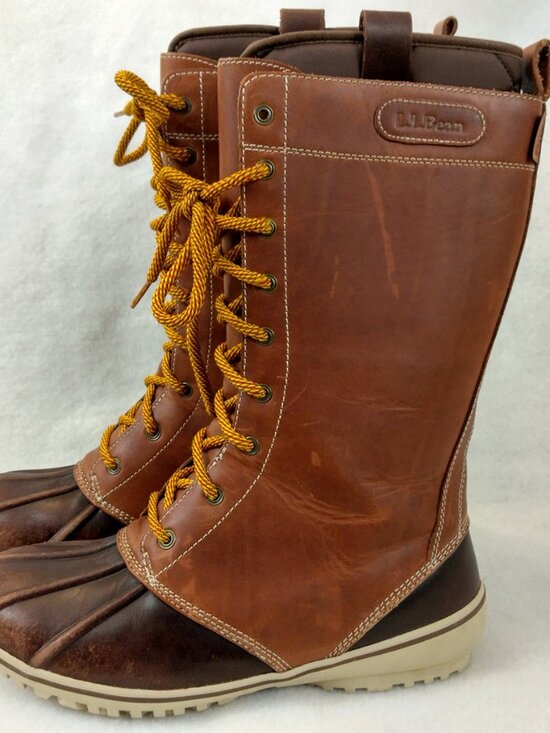 LL Bean Women’s 8 Bar Harbor Tek 2.5 Tall Leather Duck Boots Brown Waterproof - Picture 1 of 12